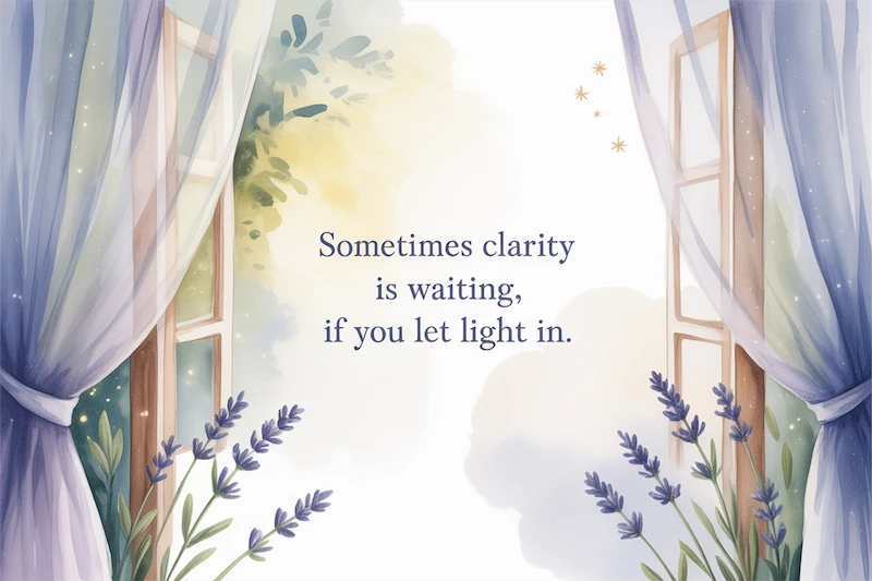 Watercolor of an open window. Captain "Sometimes clarity is waiting if you let the light in."